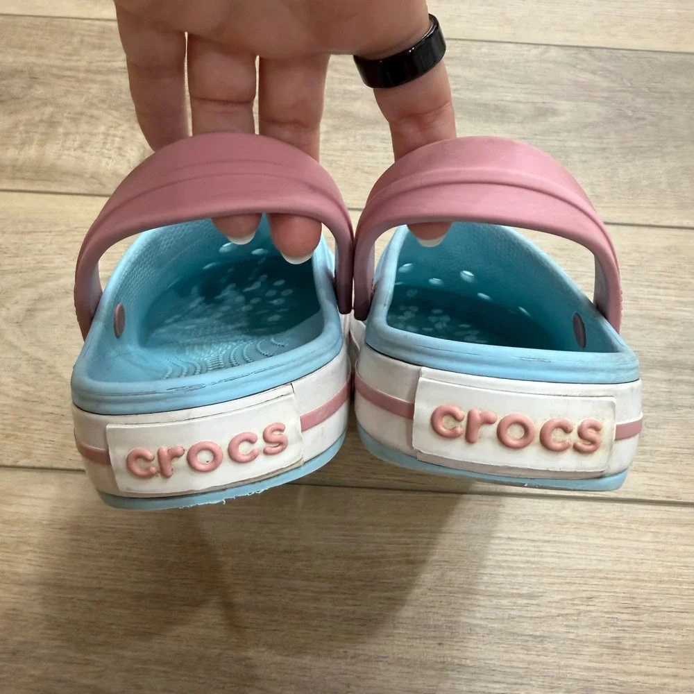 Crocs Crocband Clog Ice Blue Pink Kids Junior Size J4 Sporty Slip On Shoes